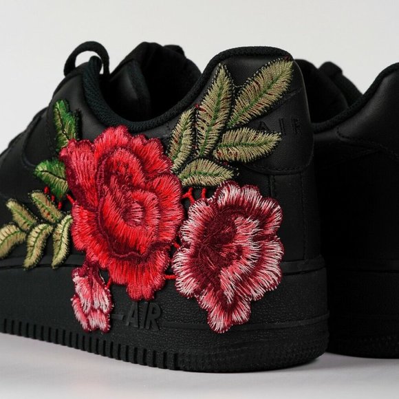 Nike Air Force 1 Custom Black Shoes Red Rose Flower Floral Men Women Kids Low